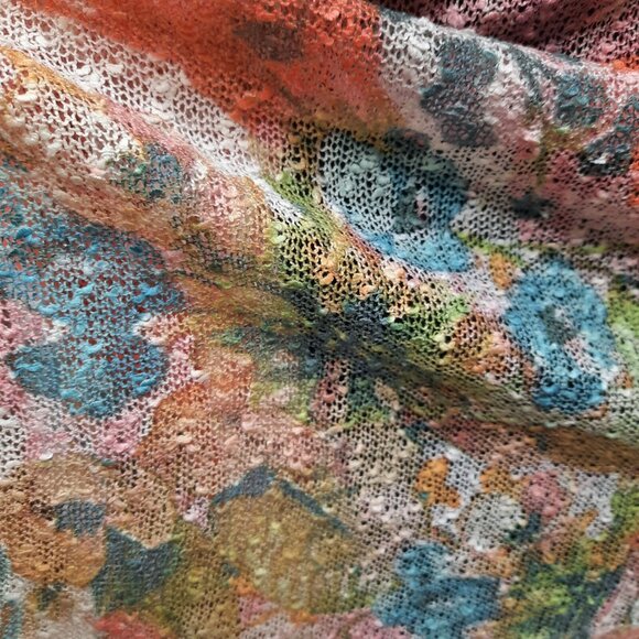 Y2K Sheer Long Textured Knit Cardigan Size M Fairycore Floral Turquoise Coral - Picture 4 of 6